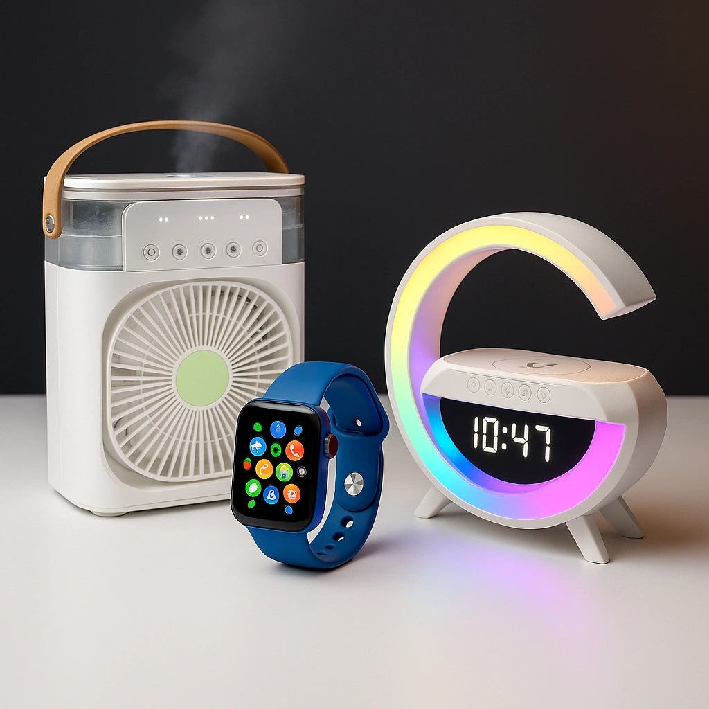 ✨ PACK RELAX TECH — Lámpara G + Ventilador + Smartwatch 3-en-1
